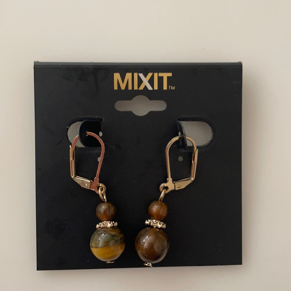 Mixit Gold and brown dangle earrings